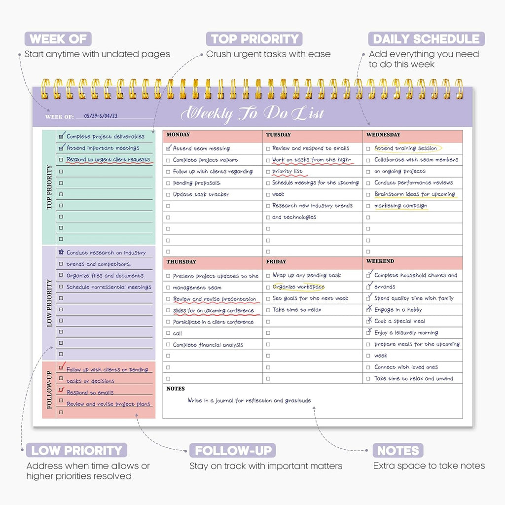 Taja Weekly To Do List Notepad, Undated Weekly Planner Pad, 8.5" x 11" | Large Desk Planner, Weekly Task Planning, College School Supplies, for Home and Office, 52 Sheets, Violet Dream