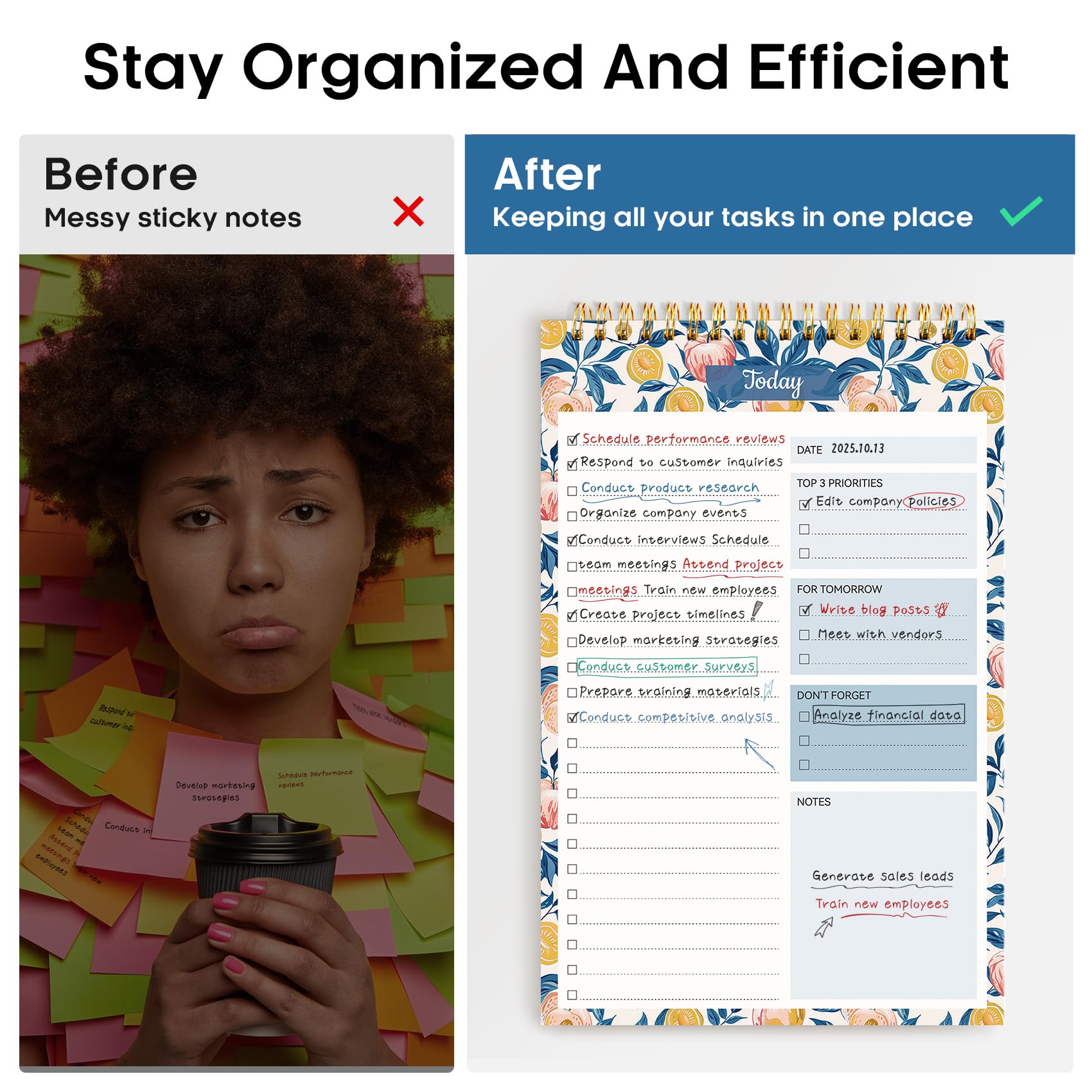Taja To Do List Notepad, Undated Daily Planner for Work and Goal Setting | Greenery Sway, 52 Sheets, 9.8" x 6.5" , for Office, Home and school, Daily Task Planning, Notes and Everyday Organization