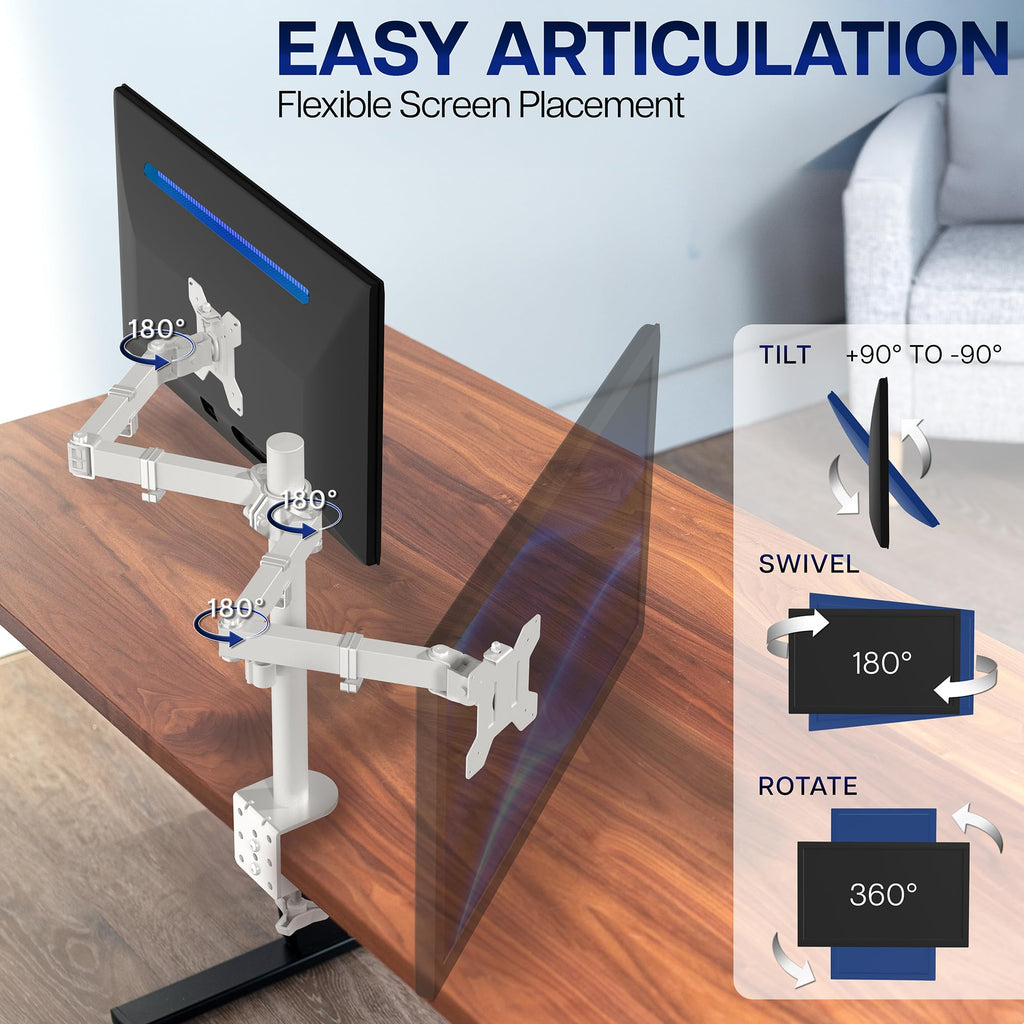 VIVO Dual Monitor Desk Mount, Holds 2 Computer Screens up to 30 inches and 22lbs Each, Heavy Duty Fully Adjustable Steel Stand with C-Clamp and Grommet, Black, STAND-V002 | Black, Articulating, Adjustable Monitor Arm, Grommet or C-Clamp Mounting, Computer
