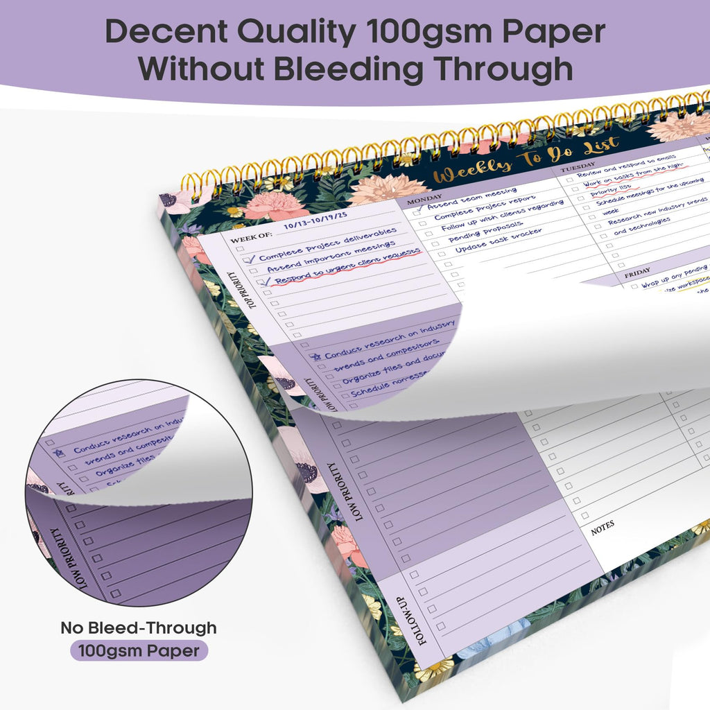 Taja Weekly To Do List Notepad, Undated Weekly Planner Pad, 8.5" x 11" | Large Desk Planner, Weekly Task Planning, College School Supplies, for Home and Office, 52 Sheets, Violet Dream