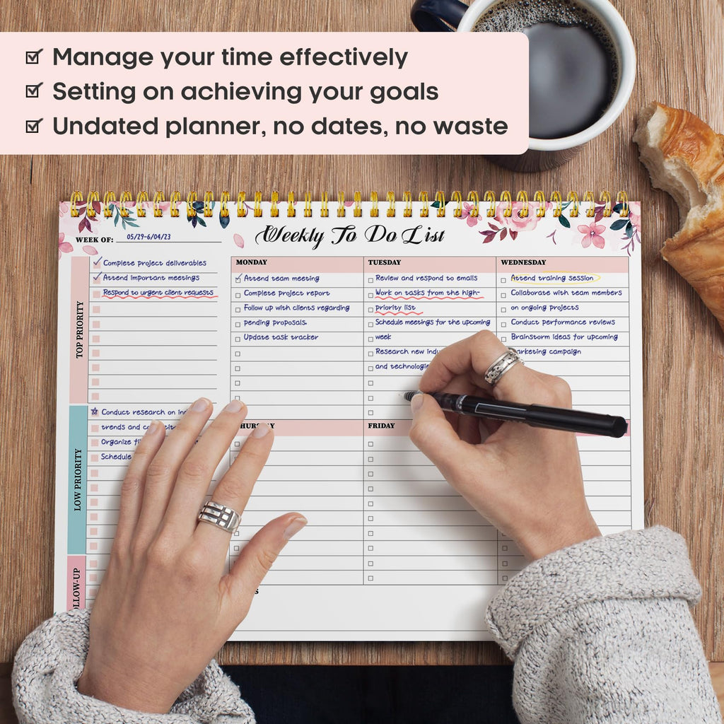 Taja Weekly To Do List Notepad, Undated Weekly Planner Pad, 8.5" x 11" | Large Desk Planner, Weekly Task Planning, College School Supplies, for Home and Office, 52 Sheets, Violet Dream
