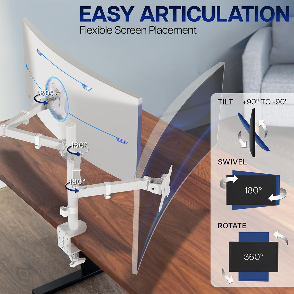 VIVO Dual Monitor Desk Mount, Holds 2 Computer Screens up to 30 inches and 22lbs Each, Heavy Duty Fully Adjustable Steel Stand with C-Clamp and Grommet, Black, STAND-V002 | Black, Articulating, Adjustable Monitor Arm, Grommet or C-Clamp Mounting, Computer