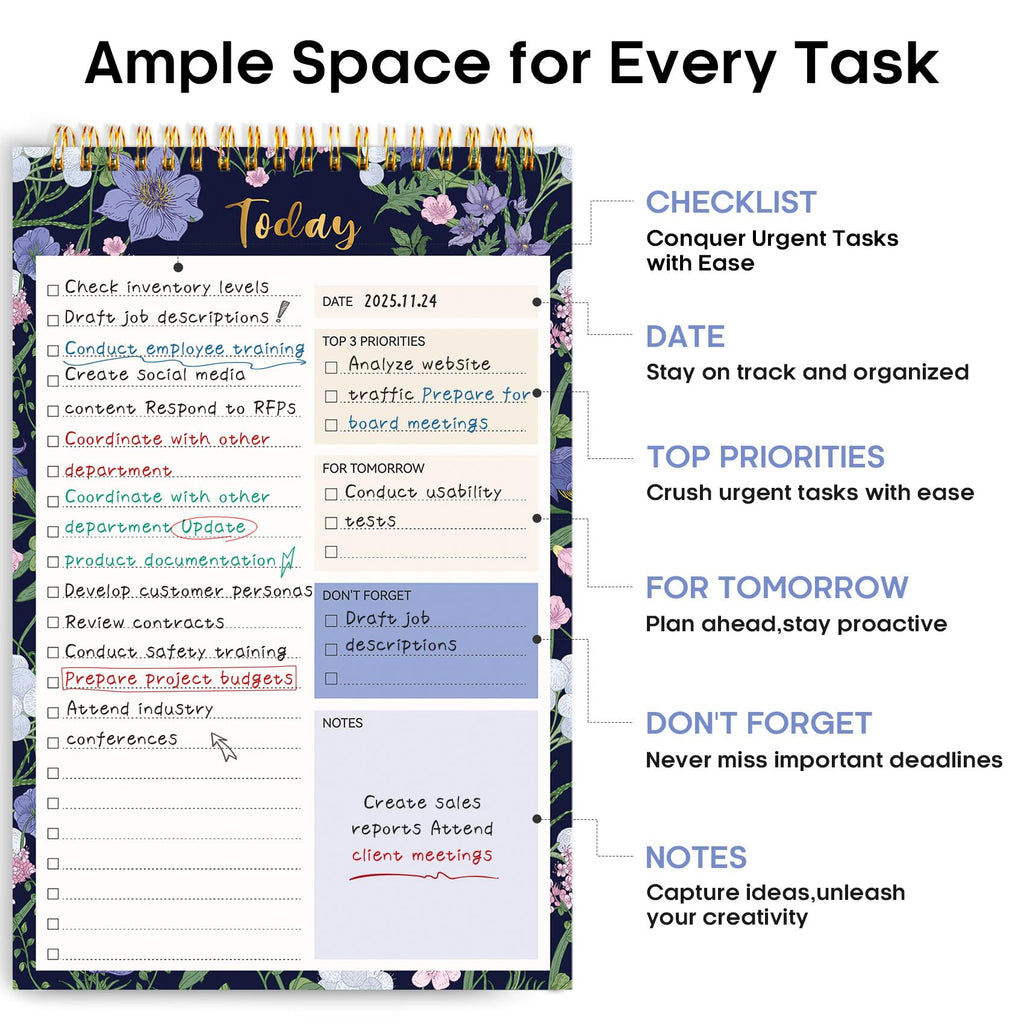 Taja To Do List Notepad, Undated Daily Planner for Work and Goal Setting | Greenery Sway, 52 Sheets, 9.8" x 6.5" , for Office, Home and school, Daily Task Planning, Notes and Everyday Organization