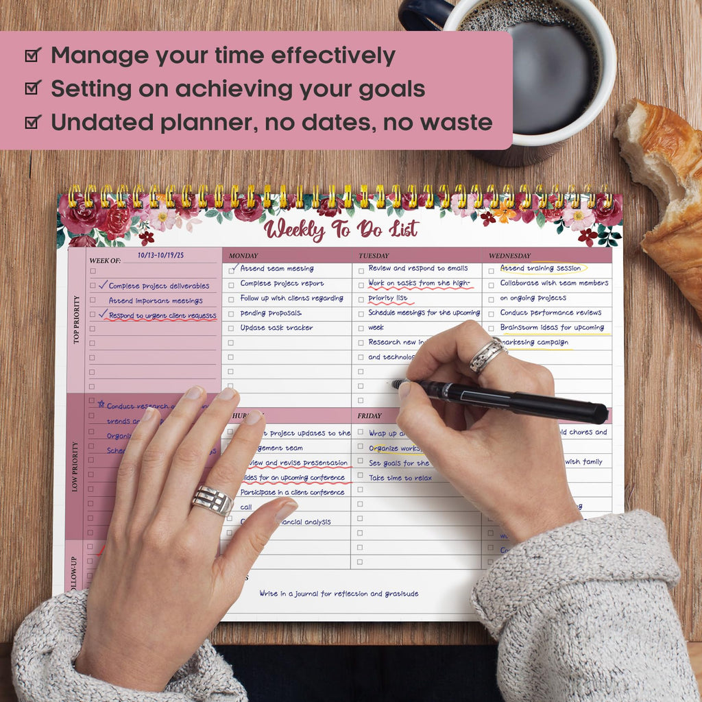 Taja Weekly To Do List Notepad, Undated Weekly Planner Pad, 8.5" x 11" | Large Desk Planner, Weekly Task Planning, College School Supplies, for Home and Office, 52 Sheets, Violet Dream