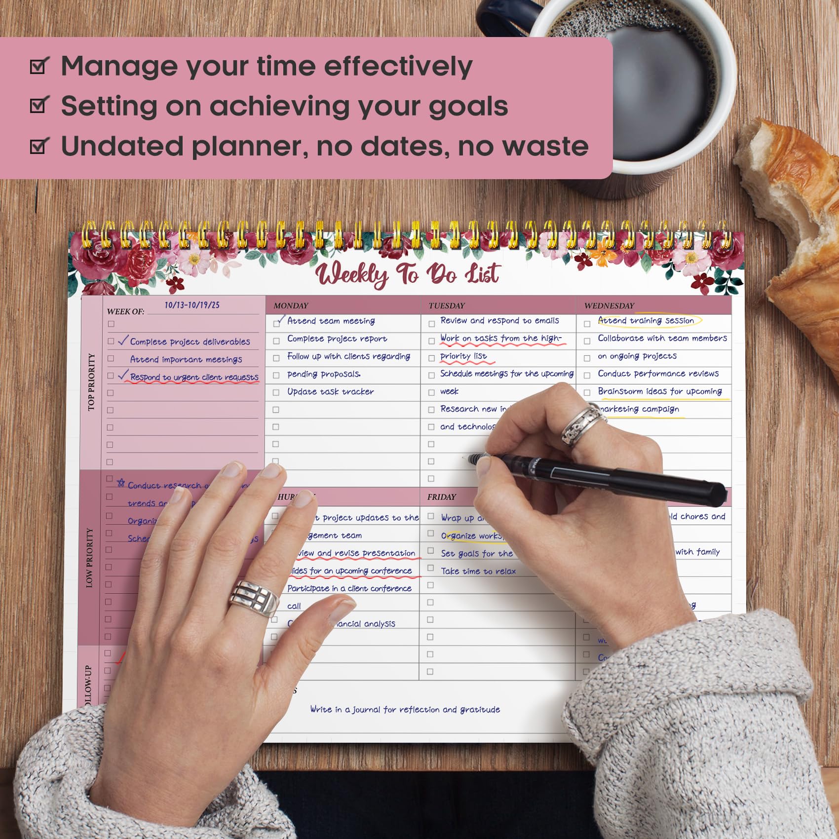 Taja Weekly To Do List Notepad, Undated Weekly Planner Pad, 8.5" x 11" | Large Desk Planner, Weekly Task Planning, College School Supplies, for Home and Office, 52 Sheets, Violet Dream