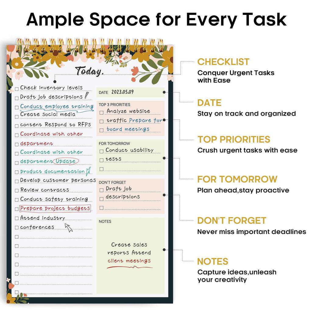 Taja To Do List Notepad, Undated Daily Planner for Work and Goal Setting | Greenery Sway, 52 Sheets, 9.8" x 6.5" , for Office, Home and school, Daily Task Planning, Notes and Everyday Organization