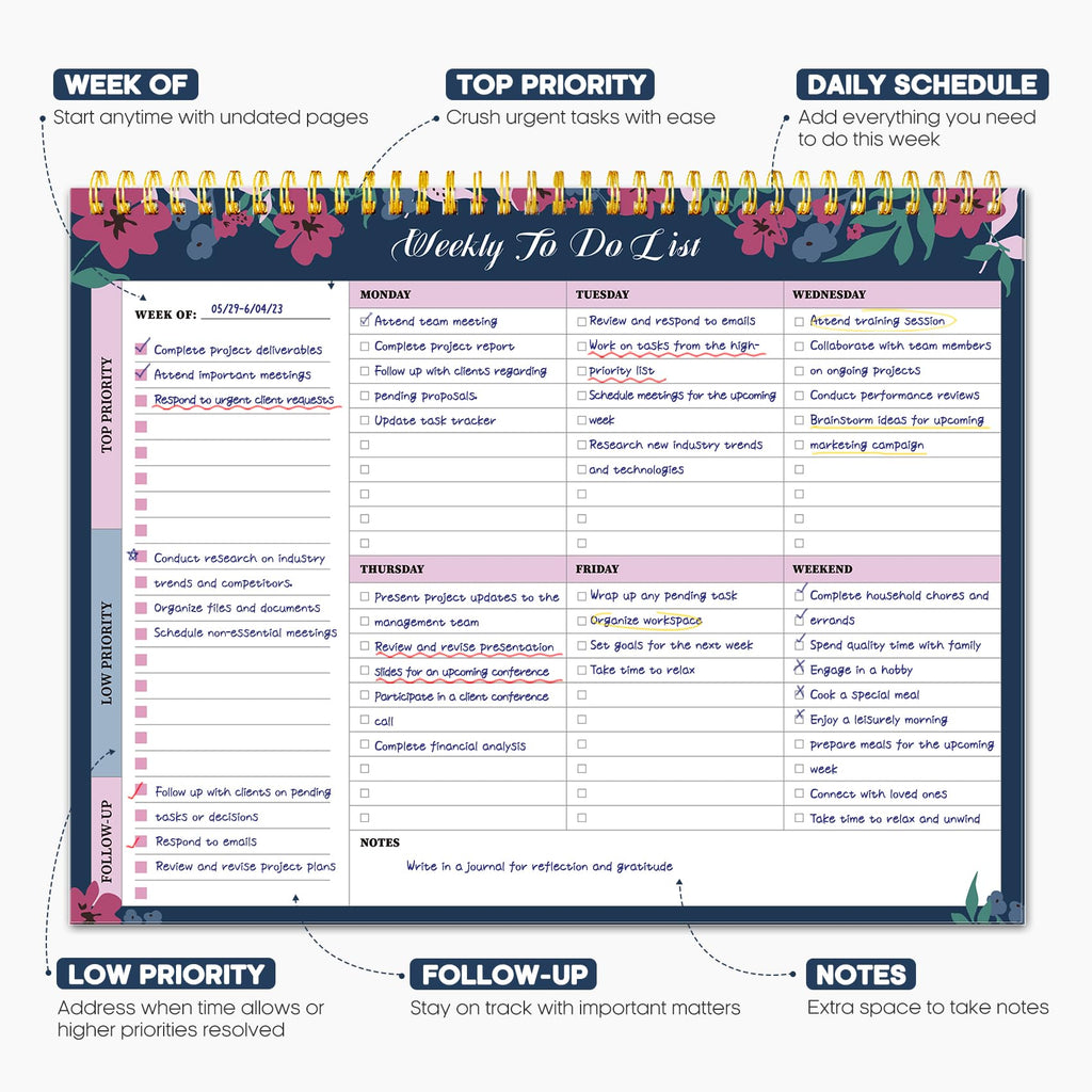 Taja Weekly To Do List Notepad, Undated Weekly Planner Pad, 8.5" x 11" | Large Desk Planner, Weekly Task Planning, College School Supplies, for Home and Office, 52 Sheets, Violet Dream