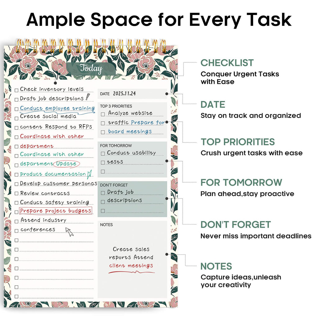 Taja To Do List Notepad, Undated Daily Planner for Work and Goal Setting | Greenery Sway, 52 Sheets, 9.8" x 6.5" , for Office, Home and school, Daily Task Planning, Notes and Everyday Organization