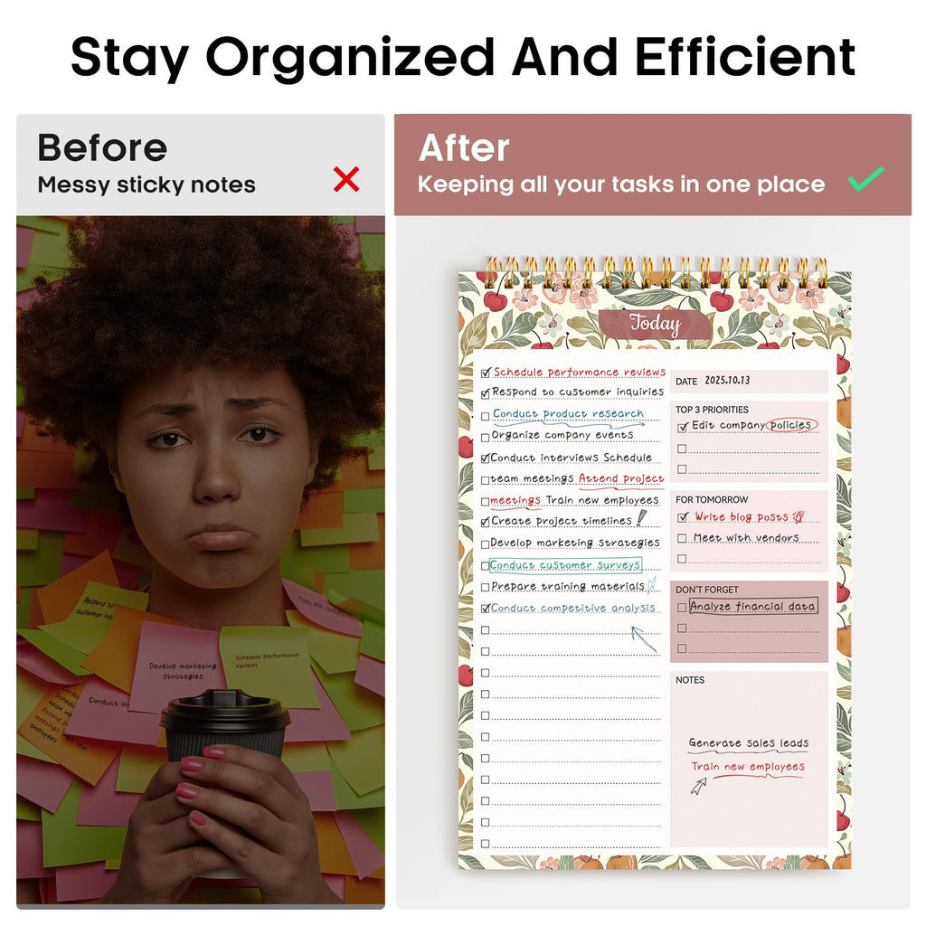Taja To Do List Notepad, Undated Daily Planner for Work and Goal Setting | Greenery Sway, 52 Sheets, 9.8" x 6.5" , for Office, Home and school, Daily Task Planning, Notes and Everyday Organization