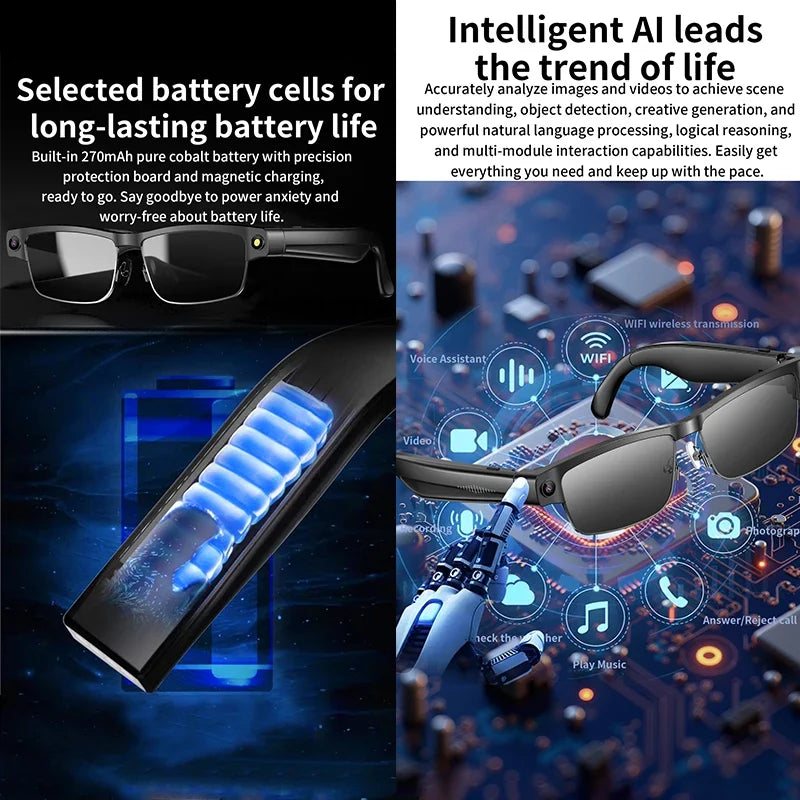 2026 AI Smart Glasses 800W HD Camera Video Recording WIFI Transmission Music AI Object Recognition 270mAh BT Call Smart Glasses